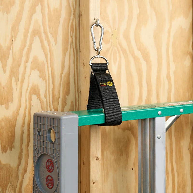 Wrap-It Storage Hook 'n Hang Straps - 32" (2-Pack) Black - Carabiner Straps to Use as Heavy Duty Extension Cord Organizer or RV Hose - Image 1